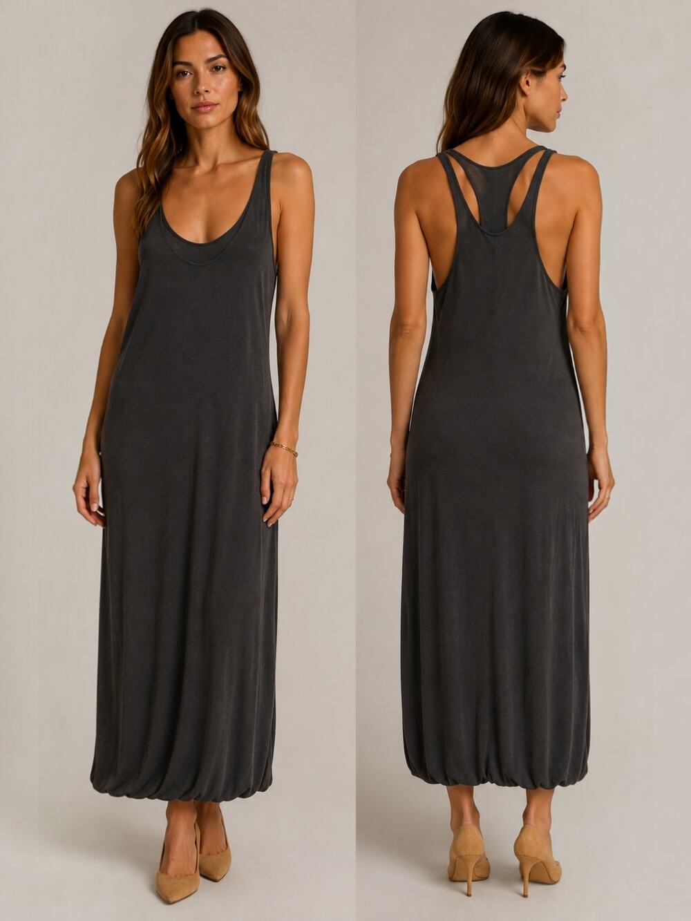 James Perse Charcoal Gray Racerback Midi Dress
